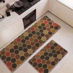 Σετ Πατάκια Κουζίνας Αντιολισθητικό 50x80/60x150 Κυψέλες Καφέ