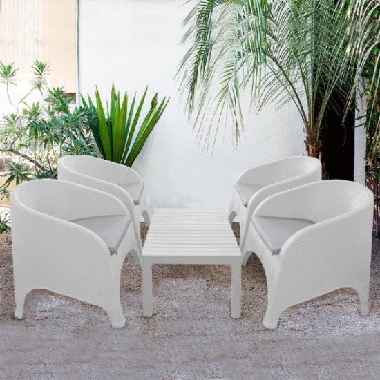 Σετ 5τμχ 60x90x45 Σαλόνι Κήπου Τύπου Rattan Λευκό
