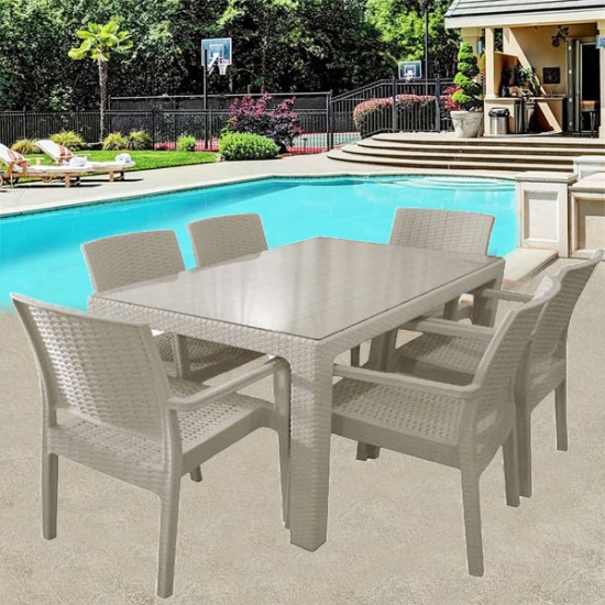 Σετ Τραπεζαρία 7 τεμαχίων 90x150x75 Τύπου Rattan Εκρού