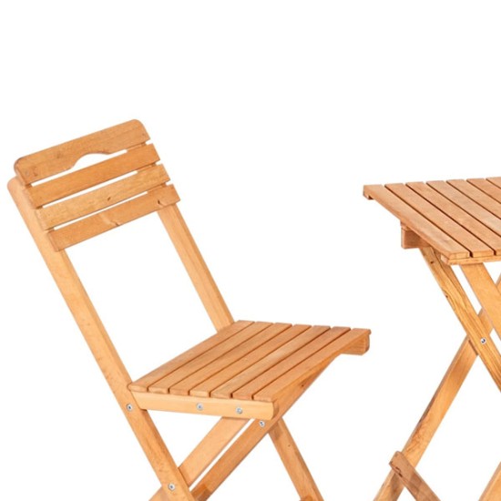 Σετ Ξύλινο Μπιστρό Πτυσσόμενο 2 Καρέκλες 36x30x80 + 1 Τραπέζι 45x45x70