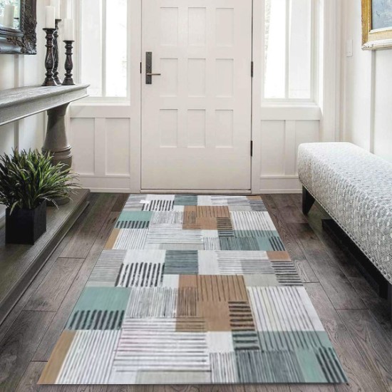 Καλοκαιρινό Πατάκι Λευκό 50x120cm με Φυστικί-Καφέ Τετράγωνα