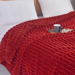 Κουβέρτα Βελουτέ Ριγέ Υπέρδιπλη 220Χ240 Μπορντό