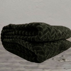 Κουβέρτα Φλίς Μονή 160×220 Βελουτέ Λαδί Σκούρο