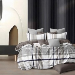 Σετ Παπλωματοθήκη Υπέρδιπλη 5τμχ 220x240 Καρό Γκρι Ανοιχτό