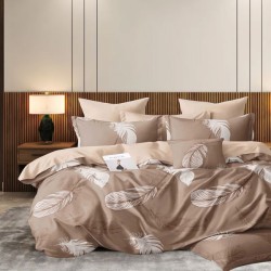 Σετ σεντόνια Υπέρδιπλα 4τμχ με λάστιχο 220x240 Καφέ Φτερό