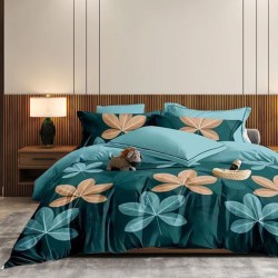 Σετ σεντόνια Υπέρδιπλα 4τμχ 220x240cm με λάστιχο Κυπαρισσί Φύλλα