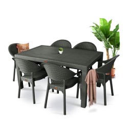 Σετ Τραπεζαρία 7 Τεμαχίων Εξωτερικού Χώρου Rattan Μαύρο