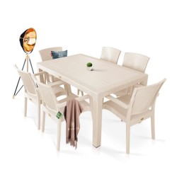 Σετ Τραπεζαρία 7 Τεμαχίων Εξωτερικού Χώρου Rattan Μπεζ