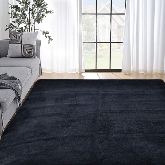 Χαλί Shaggy Γούνα 120x170cm Super Soft Μαύρο
