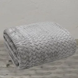 Κουβέρτα Φλίς Υπέρδιπλη 215×230 Βελουτέ Zic Zac  Γκρί Ανοιχτό