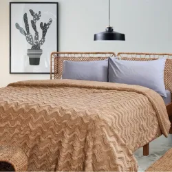 Κουβέρτα βελουτέ Μπ;έζ με σχέδιο Ζίκ Ζάκ 220x240