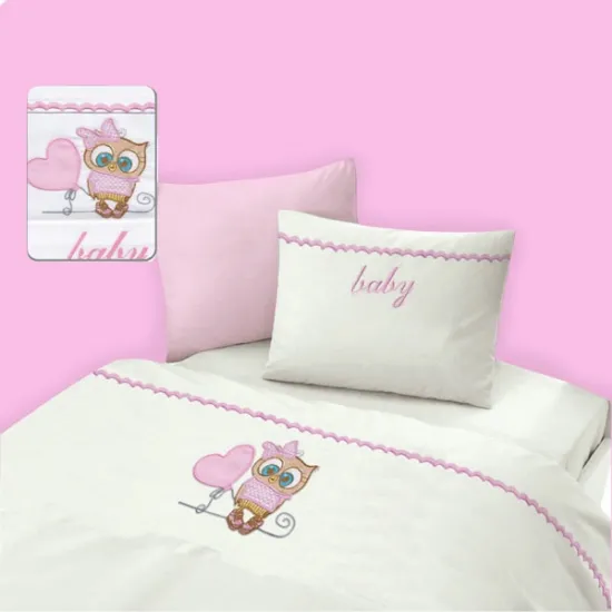 Σεντόνια Βρεφικά με Κέντημα Isadore Lorraine Σετ 120×160 Baby Elephant Pink