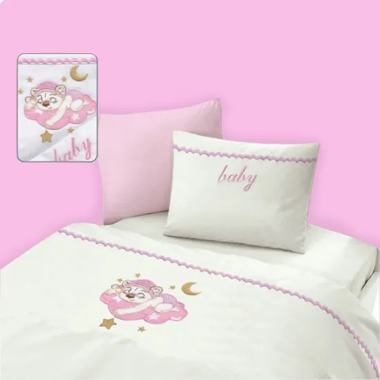 Σεντόνια Βρεφικά με Κέντημα Isadore Lorraine Σετ 120×160 Owl Blue