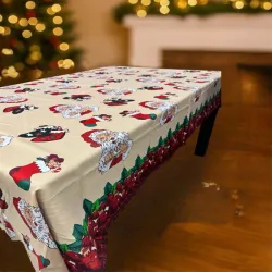 Τραπεζομάντηλο Χριστουγεννιάτικο Μπεζ με Σχέδια 150x220cm