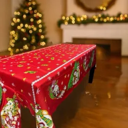 Τραπεζομάντηλο Χριστουγεννιάτικο Κόκκινο με Σχέδια 150x220cm