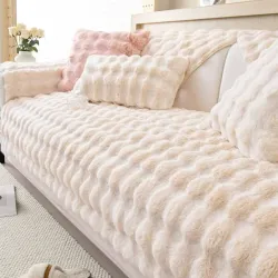 Σετ Ριχτάρια Γούνινα Εκρού Rabbit Fluffy Αντιολισθητικά 3 Τεμαχίων
