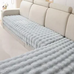 Σετ Ριχτάρια Γούνινα Γκρι Ανοιχτό Rabbit Fluffy Αντιολισθητικά 3 Τεμαχίων