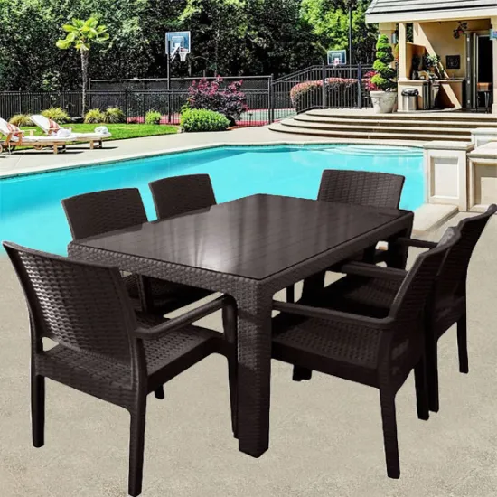 Σετ Τραπεζαρία 7 τεμαχίων 90x150x75 Τύπου Rattan Καφέ