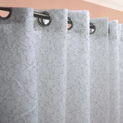 Κουρτίνα με μεταλλικά δαχτυλίδια 270x280 Λευκή με σχέδιο Γκρι