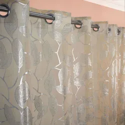 Κουρτίνα με μεταλλικά Κρίκους 270x280  με Σχέδιο Φύλλα μπεζ
