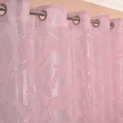 Κουρτίνα με μεταλλικά Κρίκους 270x280 με Σχέδιο Φύλλα Ροζ