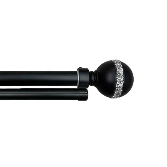 Κουρτινόξυλο Μπάλα Strass Φ28mm Inox Μαύρο 160cm εως 300cm