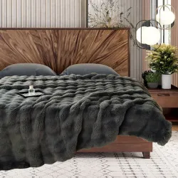 Κουβέρτα Γούνινη Βελουτέ Μονή 160x220 Γκρί-Σκούρο
