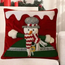 Χριστουγεννιάτικη Μαξιλαροθήκη με Χιονάνθρωπο Χιόνι 45x45cm