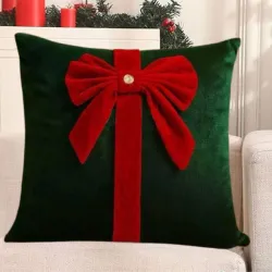 Χριστουγεννιάτικη Μαξιλαροθήκη Πράσινη με Φιόγκο 45x45cm