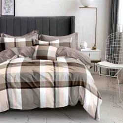 Σετ Παπλωματοθήκη Υπέρδιπλη 5τμχ 220x240 Καφέ Καρό