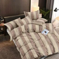 Σετ Παπλωματοθήκη Υπέρδιπλη 5τμχ 220x240 Ριγέ Καφέ