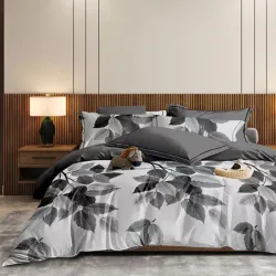 Σετ σεντόνια Υπέρδιπλα 4τμχ με λάστιχο 220x240 Φύλλα Ασπρόμαυρα