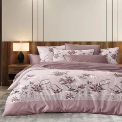 Σετ σεντόνια Υπέρδιπλα 4τμχ με λάστιχο 220x240 Ροζ Λουλούδια