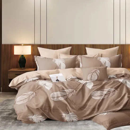 Σετ σεντόνια Υπέρδιπλα 4τμχ με λάστιχο 220x240 Καφέ Φτερό