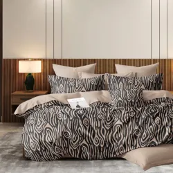 Σετ σεντόνια Υπέρδιπλα 4τμχ 220x240cm με λάστιχο Καφέ-Μαύρο Μοτίβο