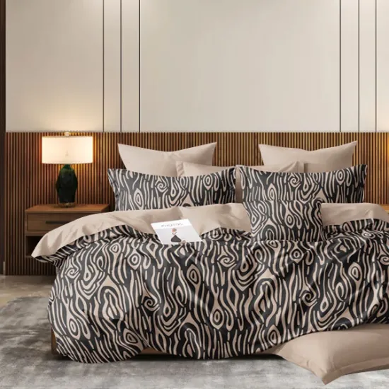 Σετ σεντόνια Υπέρδιπλα 4τμχ 220x240cm με λάστιχο Καφέ-Μαύρο Μοτίβο