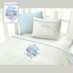 Σεντόνια Βρεφικά με Κέντημα Isadore Lorraine Σετ 120×160 Baby Elephant Blue