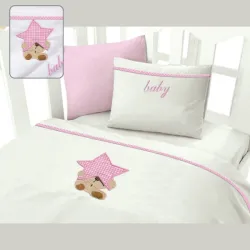 Σεντόνια Βρεφικά με Κέντημα Isadore Lorraine Σετ 120×160 Star Bear Pink