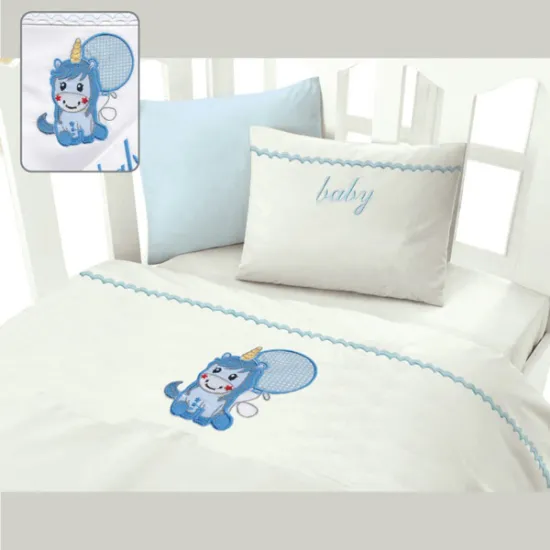 Σεντόνια Βρεφικά με Κέντημα Isadore Lorraine Σετ 120×160 Unicorn Blue