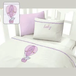 Σεντόνια Βρεφικά με Κέντημα Isadore Lorraine Σετ 120×160 Elephant Baloon Lilac