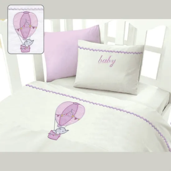 Σεντόνια Βρεφικά με Κέντημα Isadore Lorraine Σετ 120×160 Elephant Baloon Lilac