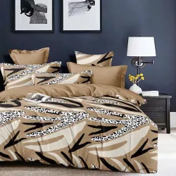 Σετ σεντόνια Υπέρδιπλα 4τμχ με Λάστιχο 220x240 Καφέ Μοτίβο