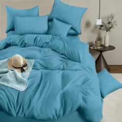 Σετ Σεντόνια Υπέρδιπλα Μονόχρωμα 4τμχ Τιρκουάζ με Λάστιχο 220x240