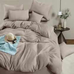 Σετ Σεντόνια Μονά Μονόχρωμα 3τμχ Μόκα με Λάστιχο 160x240