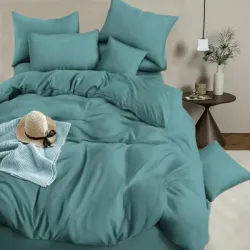 Σετ Σεντόνια Υπέρδιπλα Μονόχρωμα 4τμχ Πετρόλ με Λάστιχο 220x240