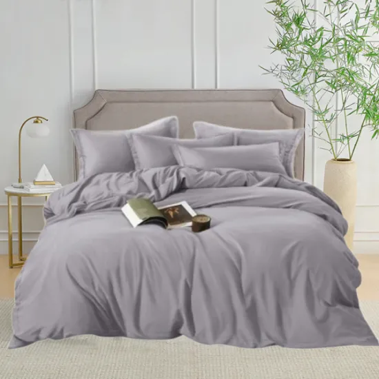 Σετ Σεντόνια Υπέρδιπλα Μονόχρωμα 4τμχ Γκρι με Λάστιχο 220x240