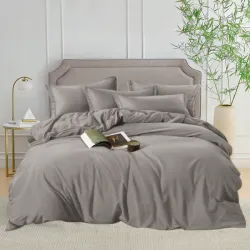 Σετ Σεντόνια Μονά Μονόχρωμα 3τμχ Γκρι-Ροζ με Λάστιχο 160x240