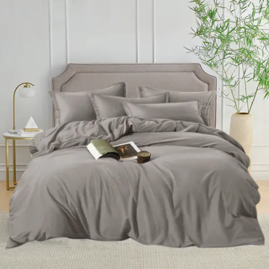 Σετ Σεντόνια Υπέρδιπλα Μονόχρωμα 4τμχ Γκρι-Ροζ με Λάστιχο 220x240