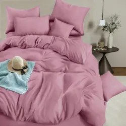 Σετ Σεντόνια Μονά Μονόχρωμα 3τμχ Ροζ Σάπιο Μήλο με Λάστιχο 160x240