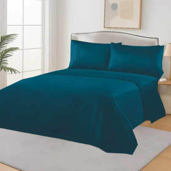 Σετ Σεντόνια Μονόχρωμα Υπέρδιπλα 4 τεμαχίων Σκούρο Μπλε